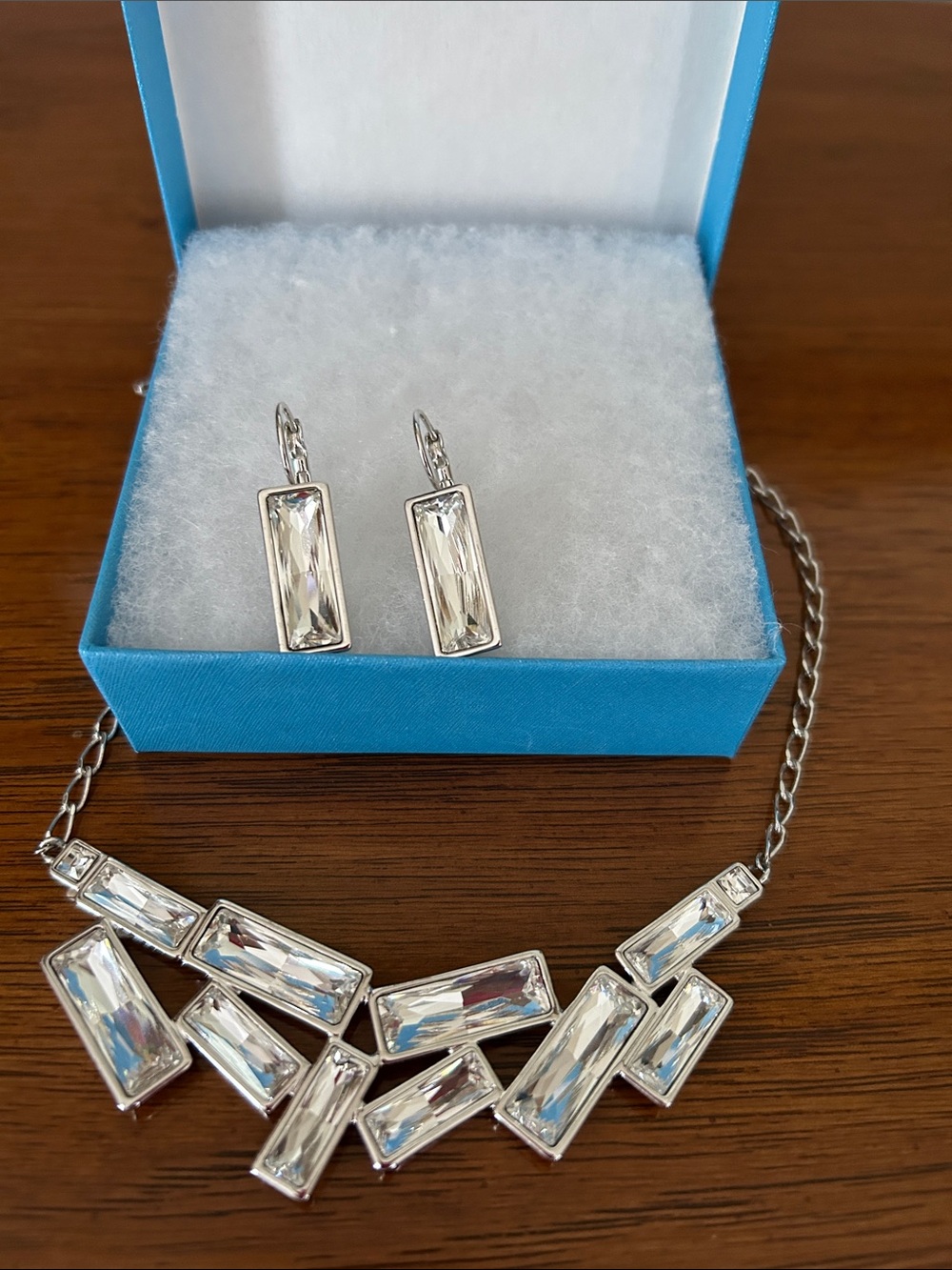Touchstone Crystal Silver-Tone Clear Baguette Necklace and Earrings
